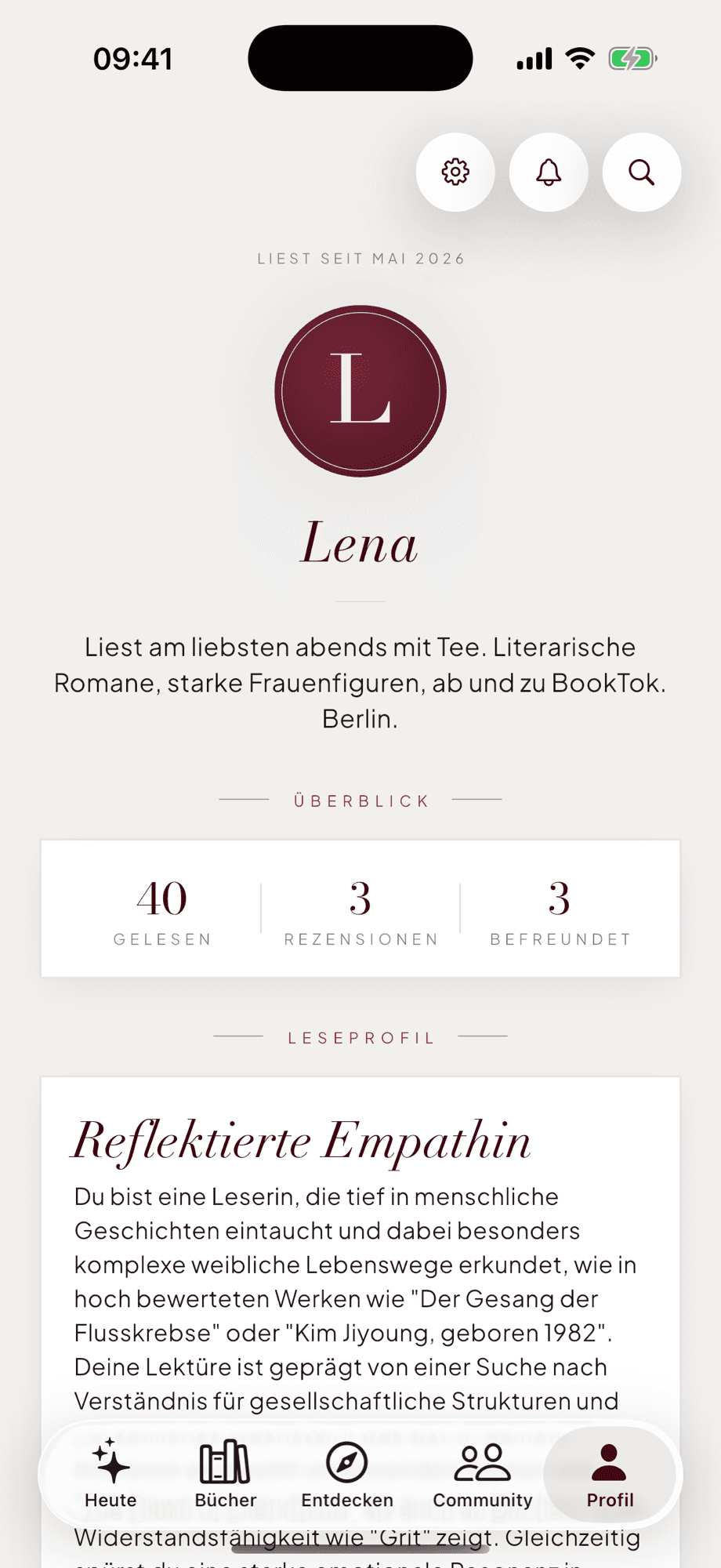 littesse App – Dein Leseprofil